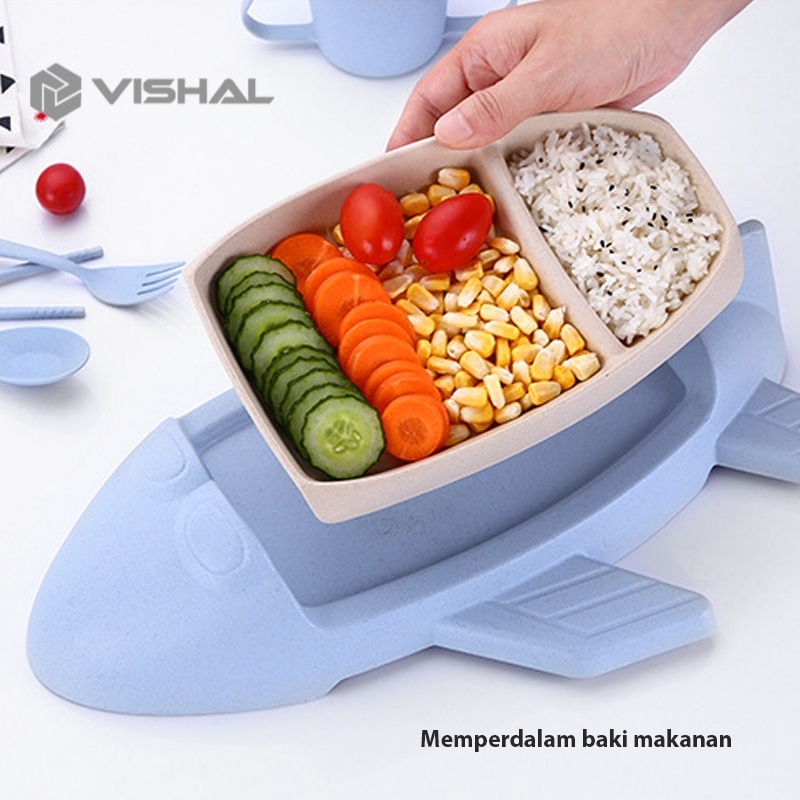 VISHAL 6 IN 1 Piring Makan Anak Pesawat Terbang Anak Bentuk Lucu Anak Peralatan Makan Bayi Karakter VS-69