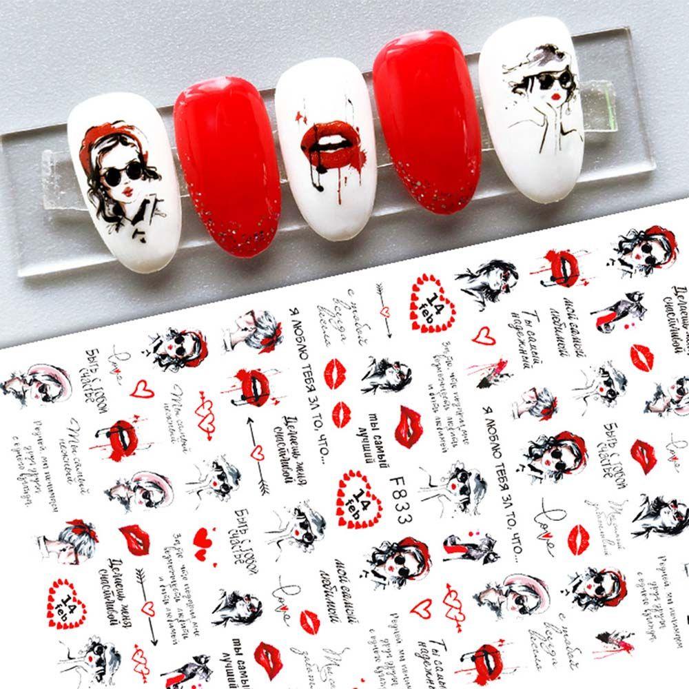 AUGUSTINA Agustina Valentine Day Nail Art Love Heart Romantic Valentine Day Rose2022Tahun Baru Bibir Merah DIY Dekorasi Nail Art