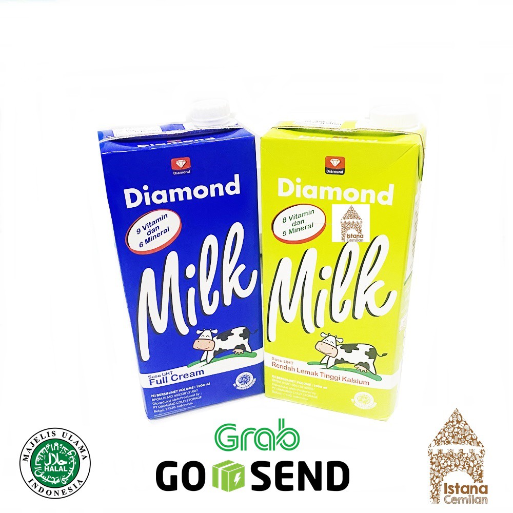 Diamond UHT Milk 1 Liter Full Cream / Low Fat / Chocolate  - Susu | Boba | Keperluan Cafe / Resto