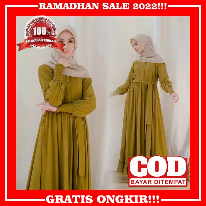 Gamis Original Branded Terbaru By Hermosa Motif Biskuit Bahan Wolfis Emboss Umbrella Lebar Bawah 4M 