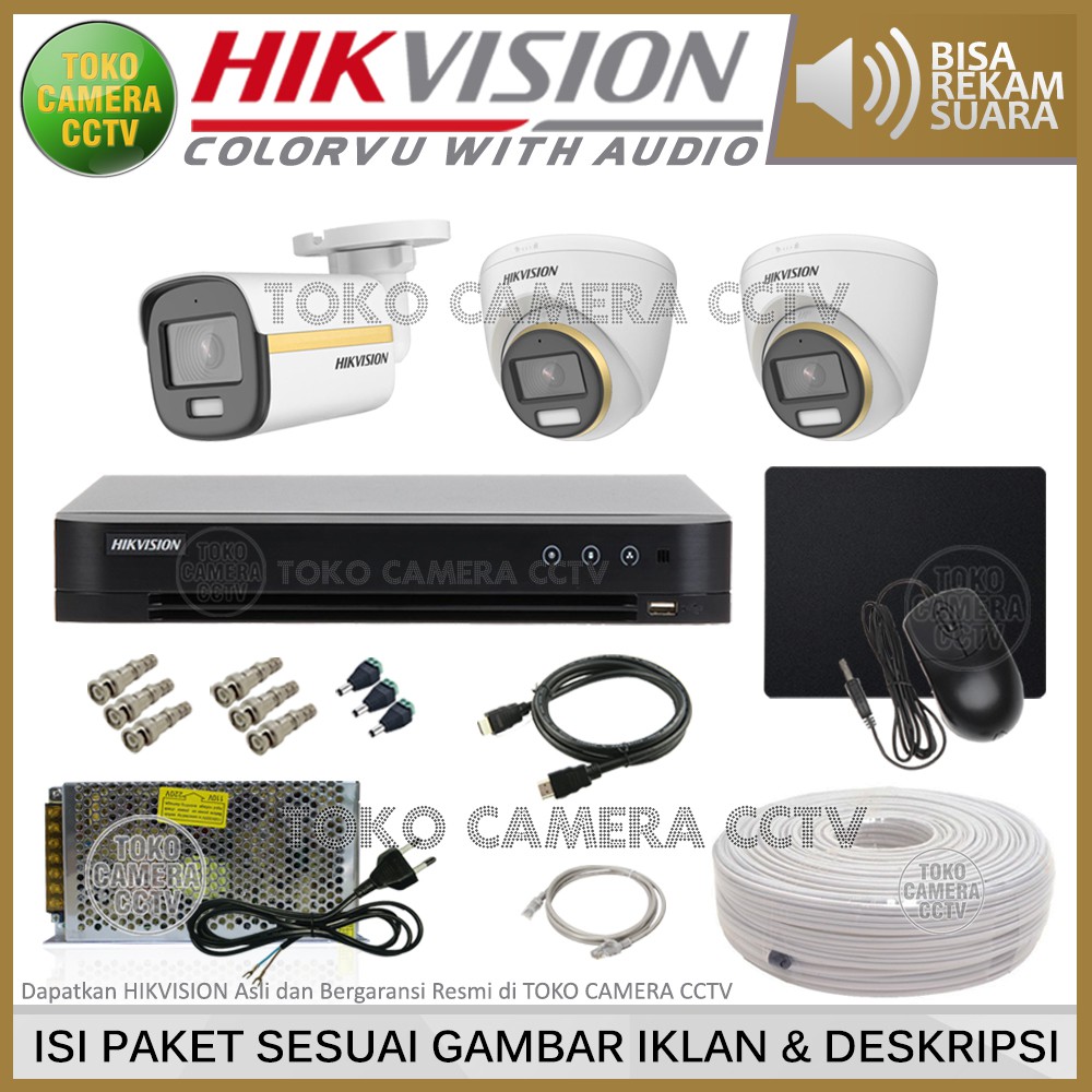 PAKET CCTV HIKVISION COLORVU AUDIO 2MP 4 CHANNEL 3 KAMERA