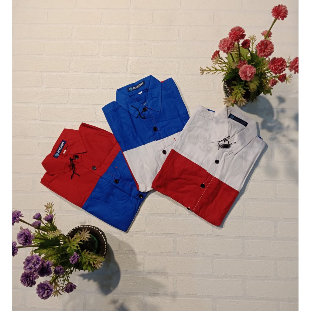 Pakaian Kemeja Anak Laki-Laki Kombinasi Warna