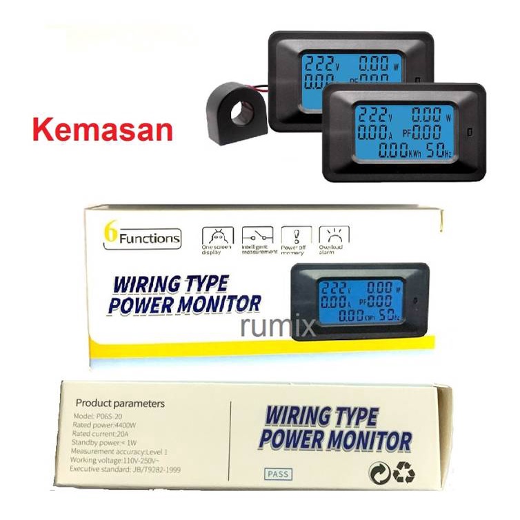 Watt KWH Meter Power Monitor Daya Digital Multifungsi 20A 100A 110 220V Wattmeter Voltmeter Ammeter