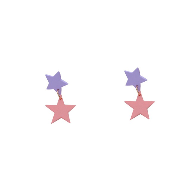 LRC Anting Tusuk Fashion White Contrasting Five-pointed Star Earrings P13230