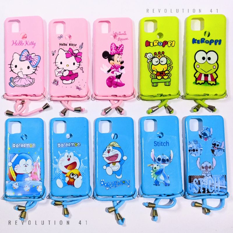 Silikon hp oppo a15 a15s a1k karakter doraemon hello kitty keroppi mickey minnie case tali gantungan
