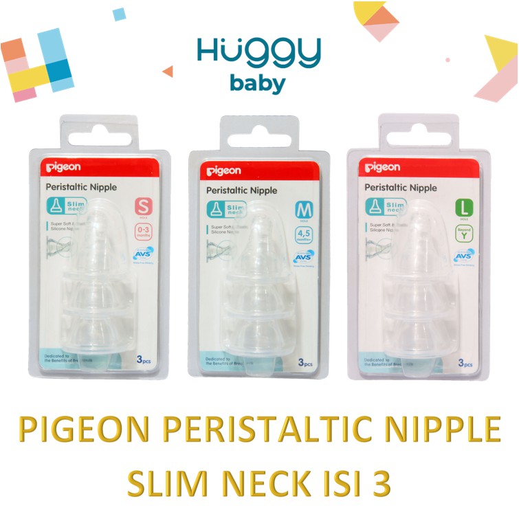 Pigeon Peristaltic Nipple DOT SLIM NECK Blister isi 3 Pcs