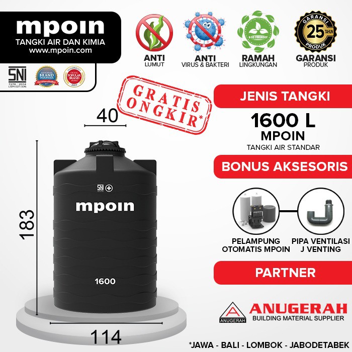 Tangki Air MPOIN PLUS 1600 Liter WAVE | Toren Air | Tandon Air