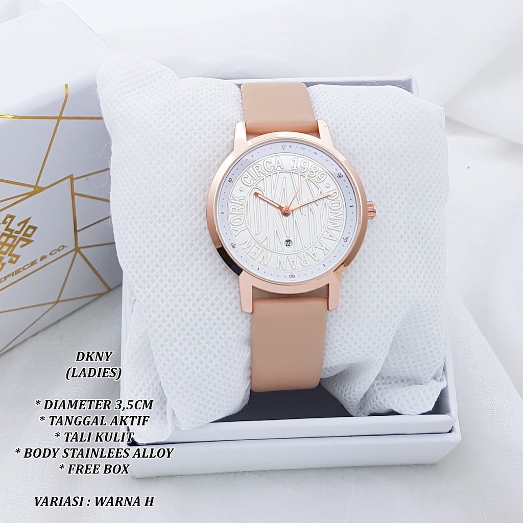 (FREE BOX) JAM TANGAN WANITA FASHION TALI KULIT BODY BULAT TANGGAL AKTIF