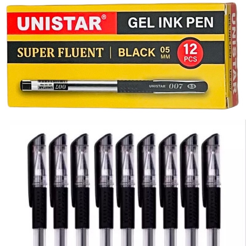 Gel Pen UNISTAR 0.5 mm Pulpen Pena US007 Hitam Black 1 Box 12 Pcs