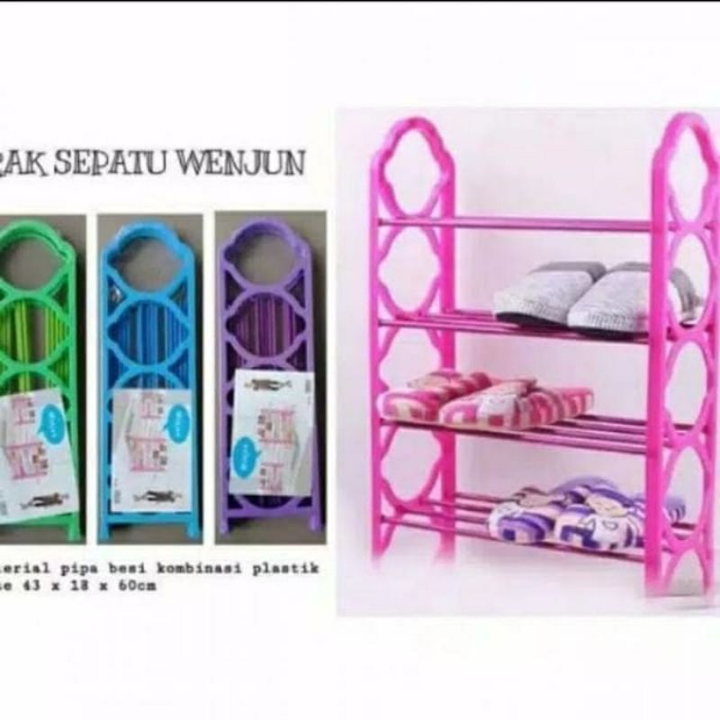 Rak sepatu sendal 4 susun logam portable bongkar pasang tempat lemari jilbab handuk sarung mukena