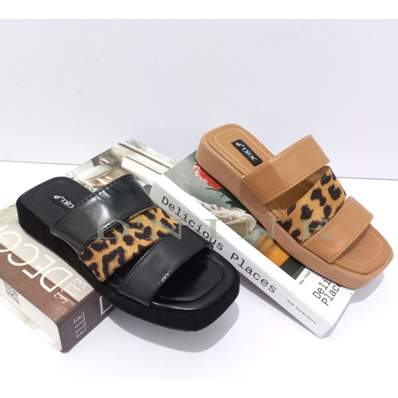 Sandal Wanita Sandal Platprom wedges Leofard DN 10