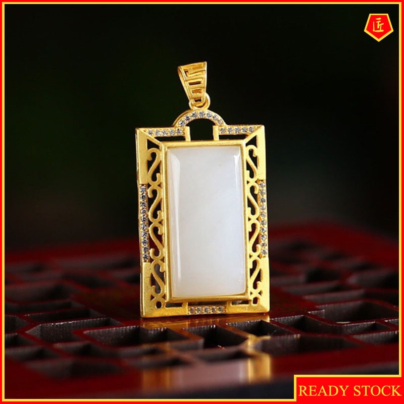 [Ready Stock]Hetian White Jade Necklace 925 Silver Inlaid Pendant Simple and Elegant