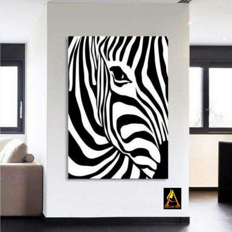 lukisan kuda zebra 60x90 plus frame  lukisan dinding ruang tamu besar