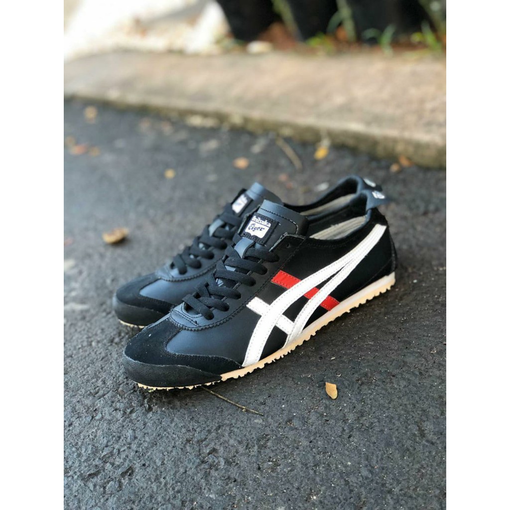 Sepatu Onitsuka Tiger black white red leather original