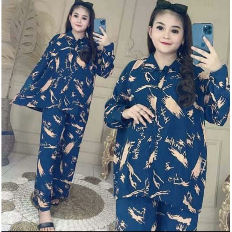 setelan celana panjang tiedy/ setelan rayon/ setelan panjang premium/ kemeja / daster Andin murah