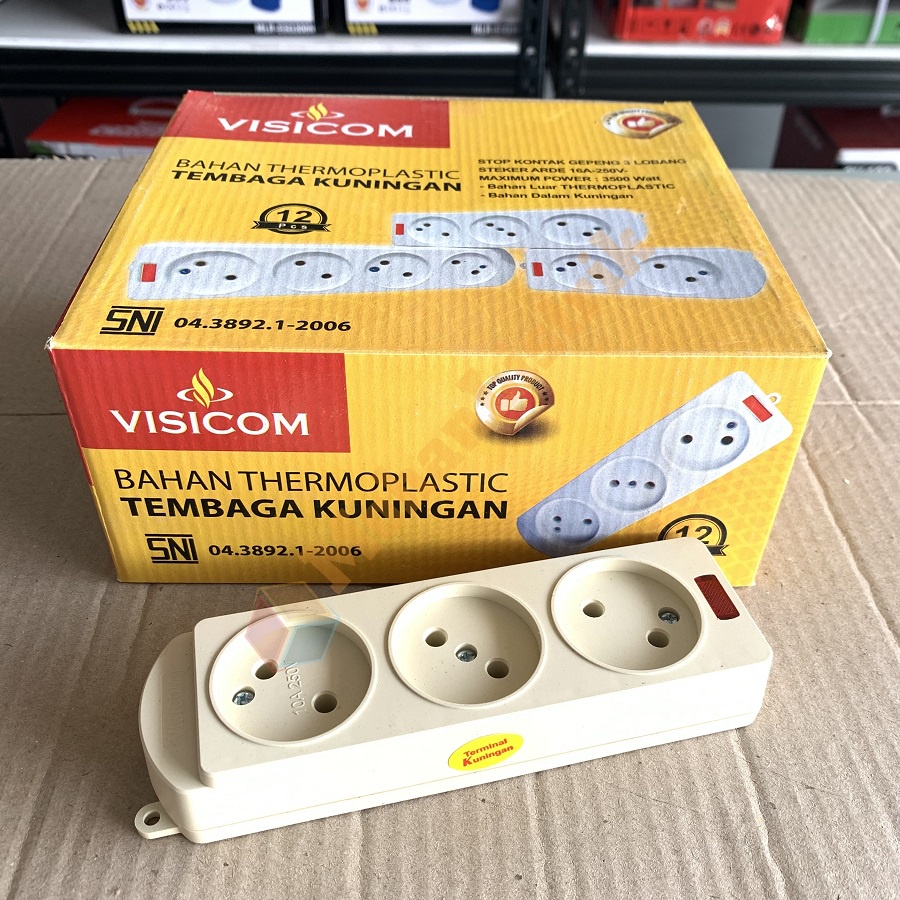 Stop Kontak Gepeng Pipih VISICOM 3 Lubang 3 Lobang Kuningan SNI - Tanpa Kabel