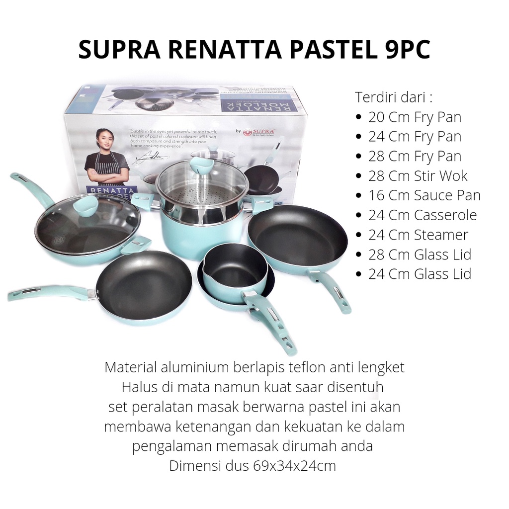 PANCI SUPRA 9 PCS EDISI CHEF RENATTA SET WARNA PASTEL PANCI SET PANCI SET SUPRA PANCI SUPRA SET 9PCS