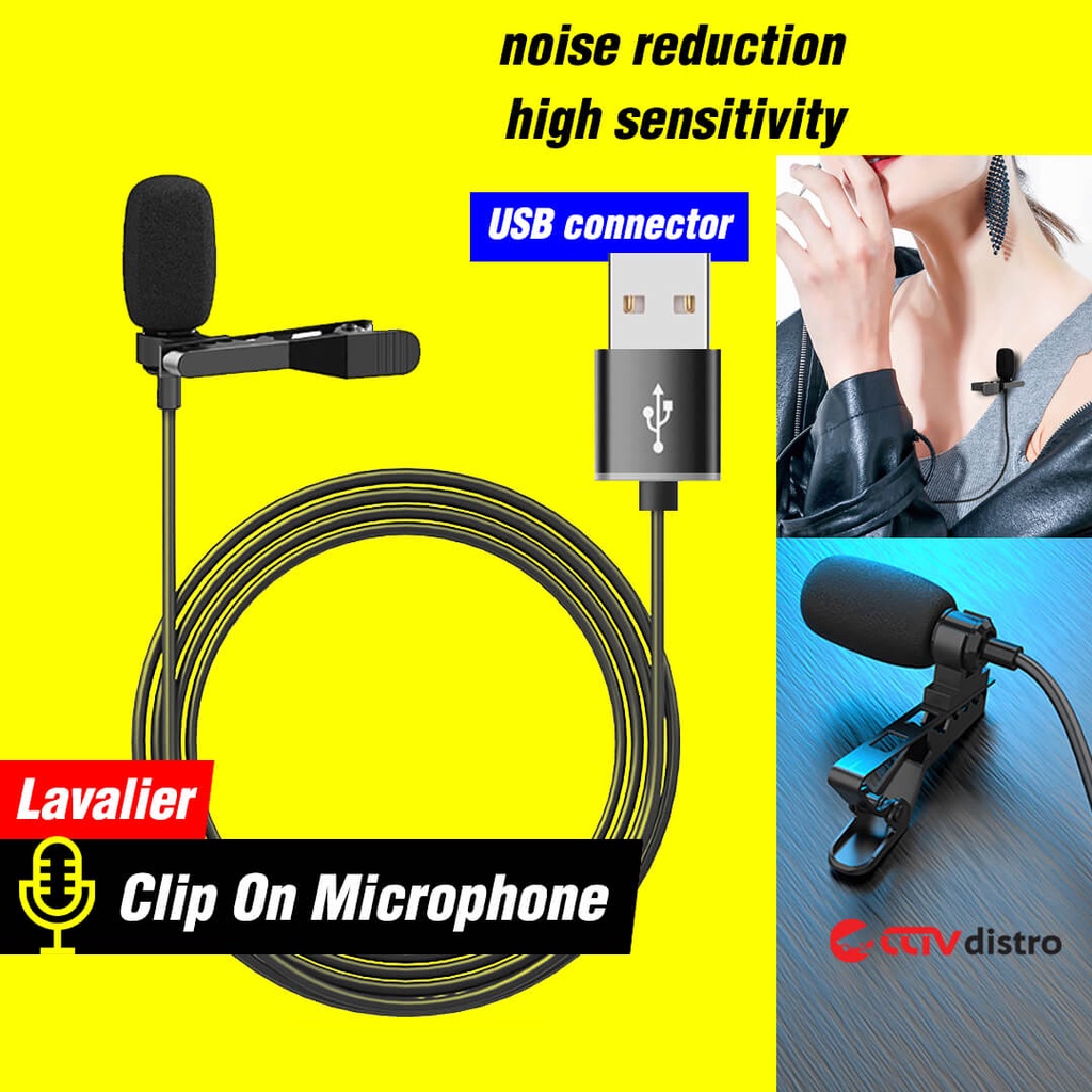 L20 Mic USB Clip On Microphone Jepit Mikrofon Kabel PC Laptop Komputer Microfon Condenser Untuk Vlogger Rekaman Recording Youtuber