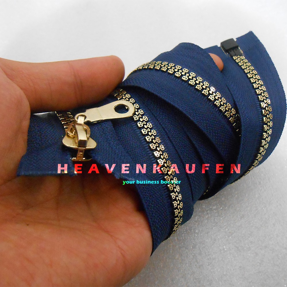 Resleting Zipper Retsleting 100 cm (1 Meter) Biru Navy Dongker - Gold Muda Vislon Variasi Kode A