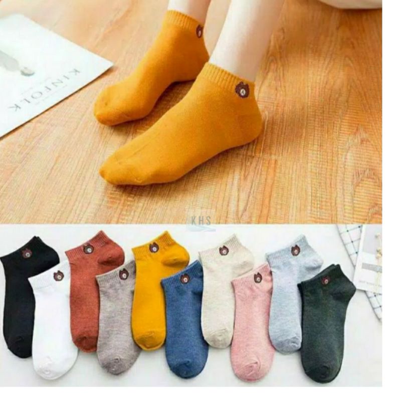 Kaos Kaki Pendek Semata Kaki Ankle Cute Short Socks Bear KaosKaki BUNGA POLOS BERUANG MURAH KHS-4
