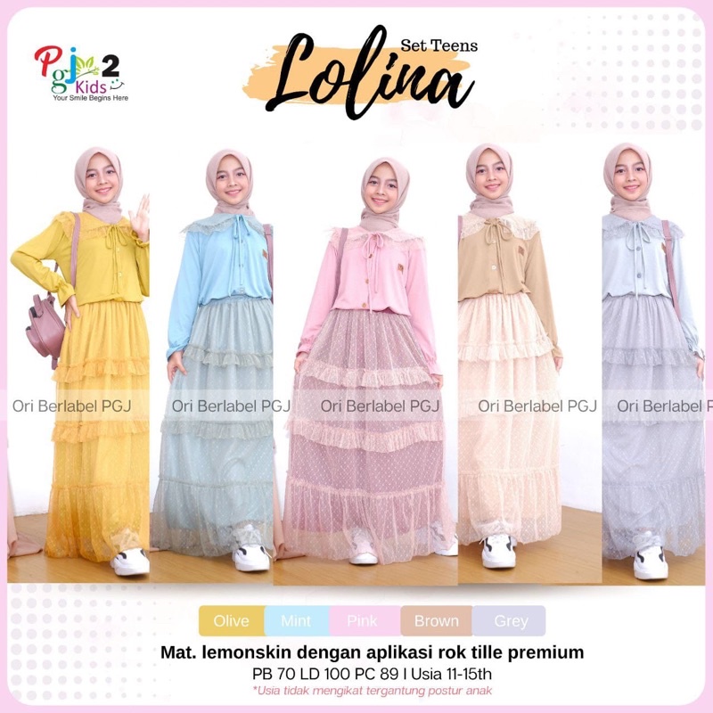 Lolina Set Rok Remaja Original by PGJ Kids Setelan Anak Remaja Perempuan Setelan Rok Tutu One Set Ro