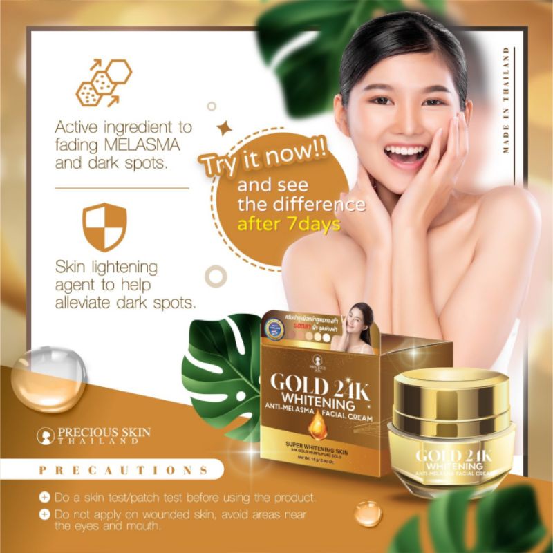 Precious Skin Gold 24k Anti Melasma Face Cream BPOM /Whitening/Melasma/Thailand