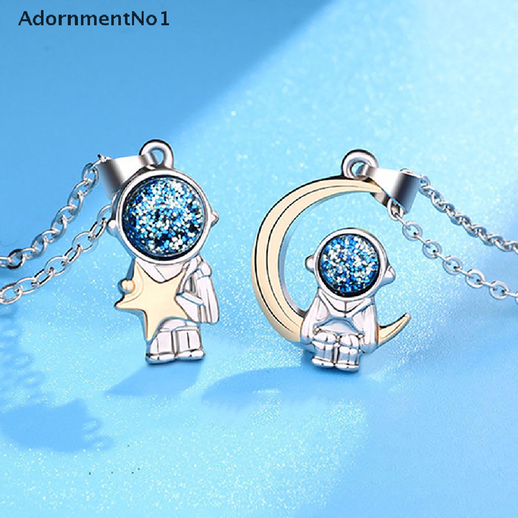 (AdornmentNo1) 1 Pasang Kalung Rantai Liontin Astronot Bahan Titanium Steel Untuk Pasangan / Pria / Wanita