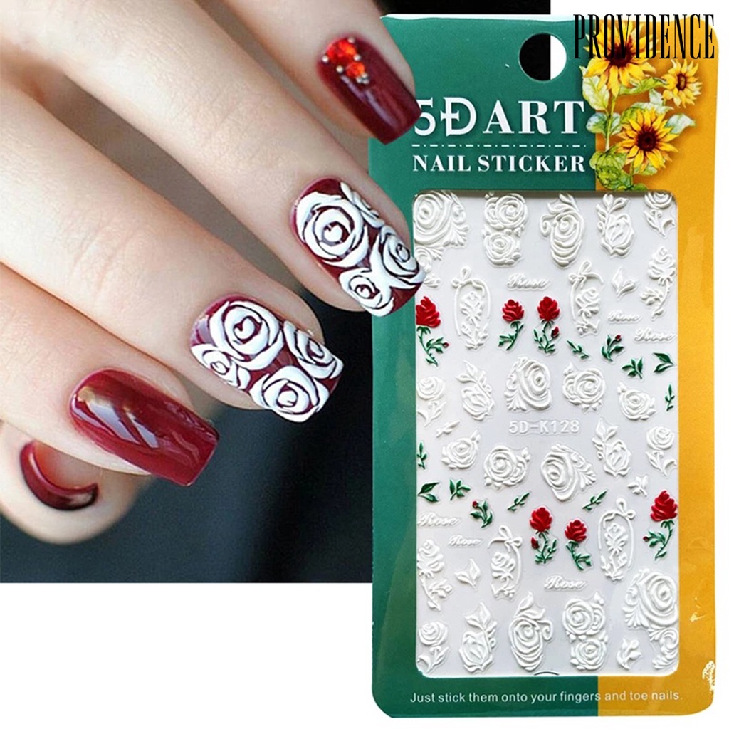 Providence Stiker Kuku Ultra Tipis Motif Bunga Timbul 5d Warna Putih Untuk Manicure / Nail Art