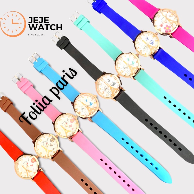 Jam tangan karet wanita.,warna cerah yg pas di tangan foliia newwww…