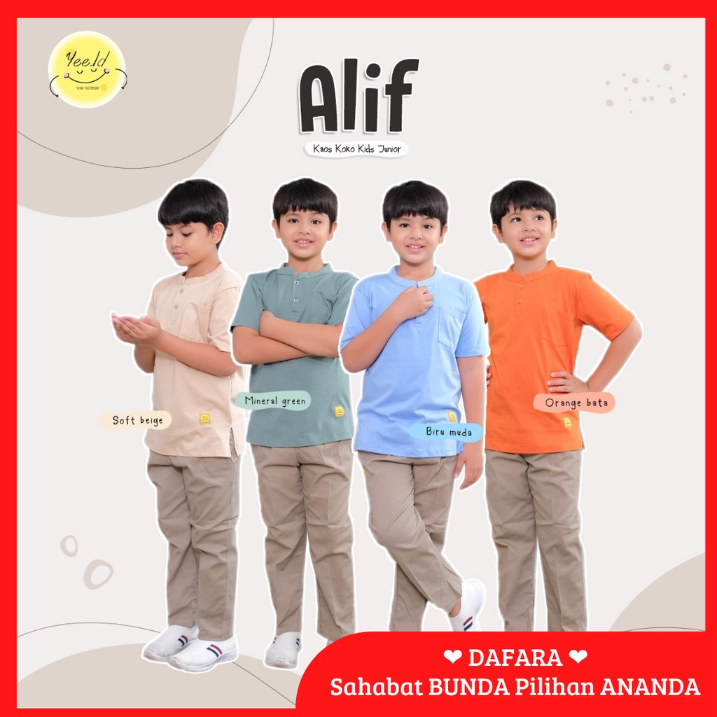 ❤ Dafara ❤ 1-14 th ❤ Kaos Koko Alif YEE ID Baju Anak Muslim Katun Lembut Adem Nyaman Bayi - Remaja