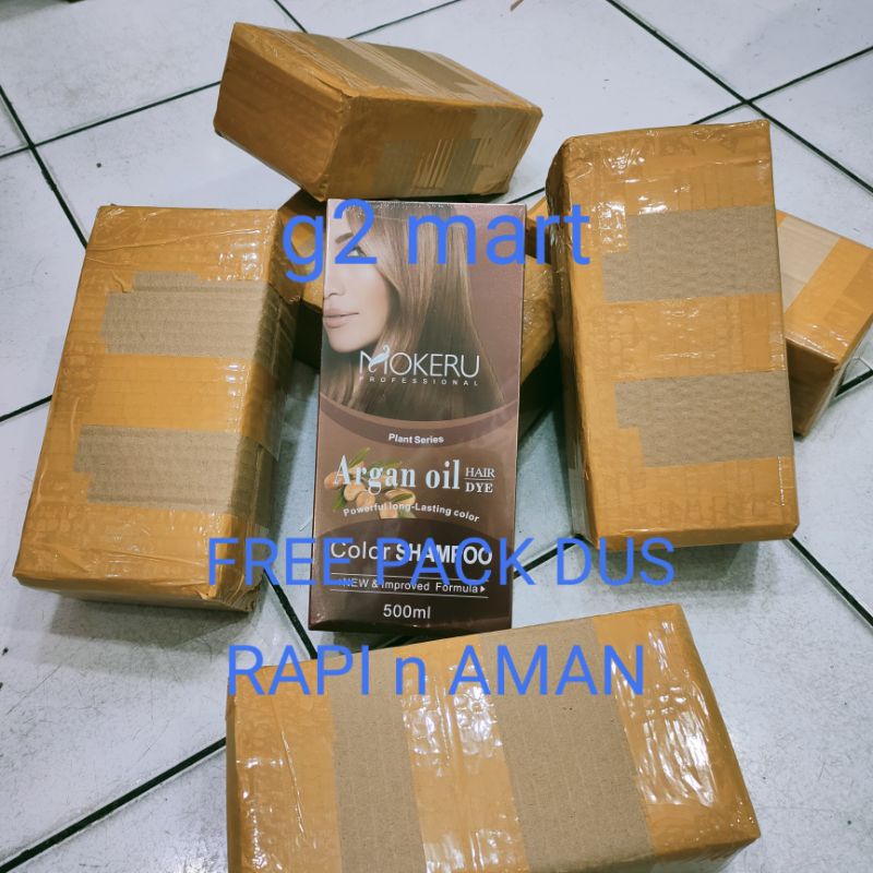 Original Mokeru Shampoo Argan Oil / Shampoo Semir  Pewarna Rambut Herbal 500ml