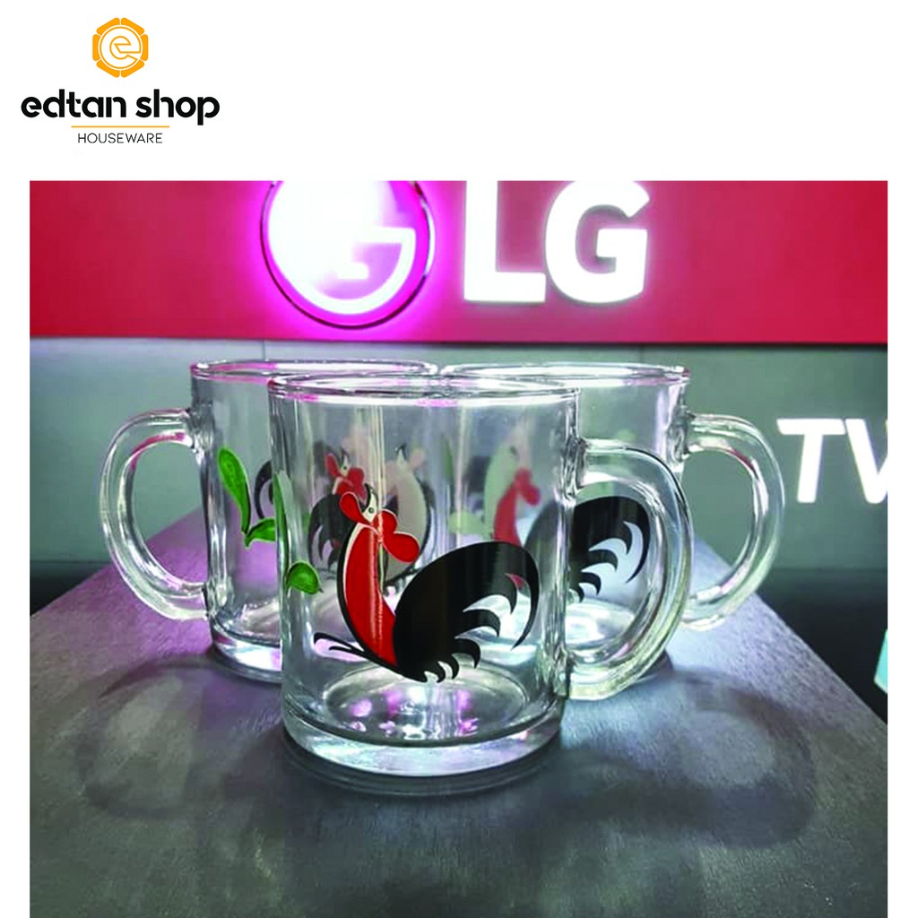 Gelas kaca ayam jago ukuran besar pendek gelas kaca tebal gelas kaca bening gelas teh Isi 3 Pcs