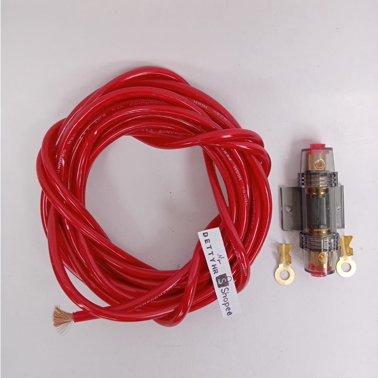 Kabel strum Power Audio Mobil 8 AWG +FUSE SEKRING 60 AMPER dan skun