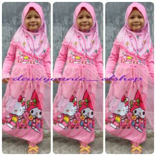  Baju  gamis  anak  karakter hello kitty baju  ngaji anak  baju  