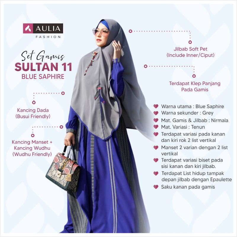 AULIA FASHION Set Gamis SULTAN 11 BLUE SAPHIRE Busana Muslim Branded Original Pakaian Wanita Ori Baju Syari Asli Busui Dress Casual