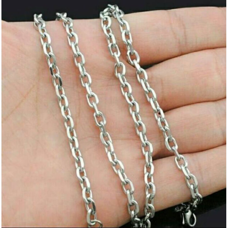 KALUNG TITANIUM MODEL NURI SILVER PRIA - WANITA BAGUS PANJANG 45 50 60