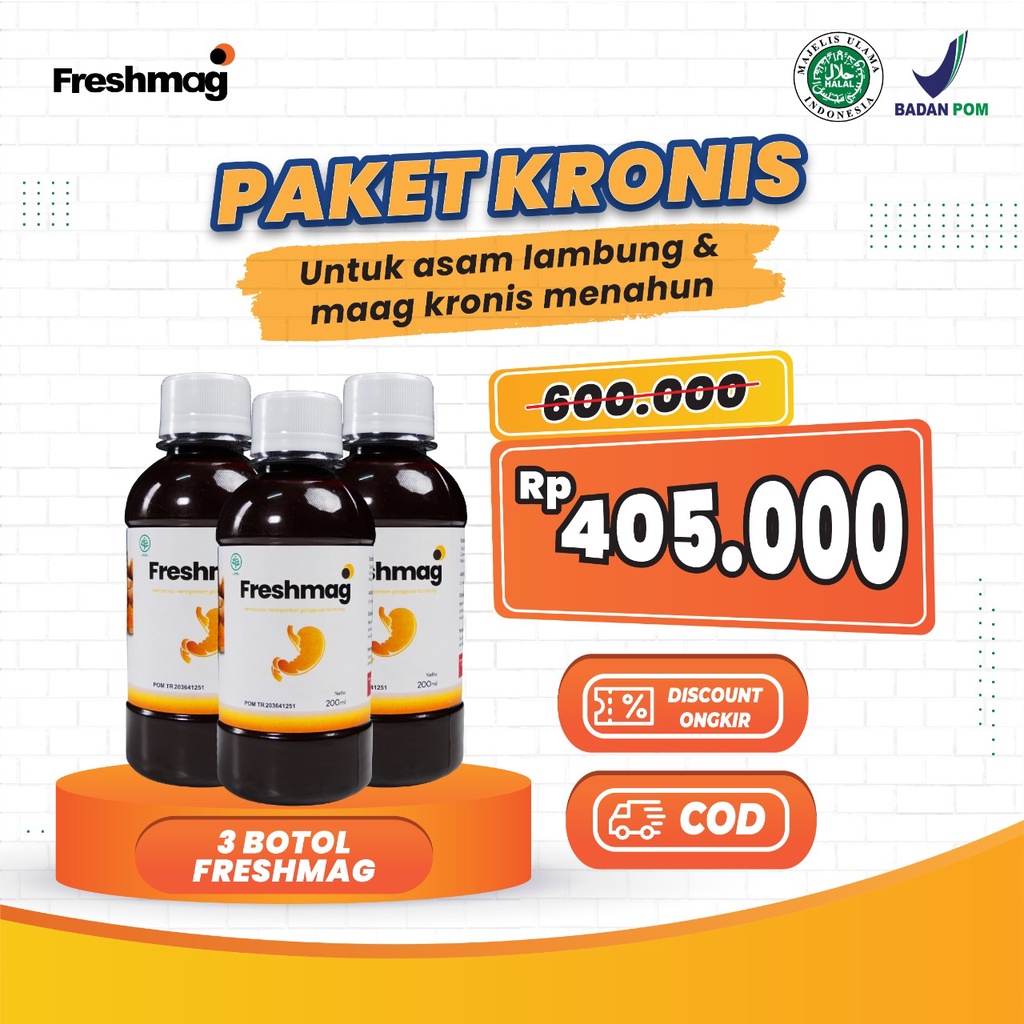 PAKET KRONIS 3 BOTOL FRESHMAG - Solusi Atasi Masalah Asam Lambung & Maag Kronis Menahun