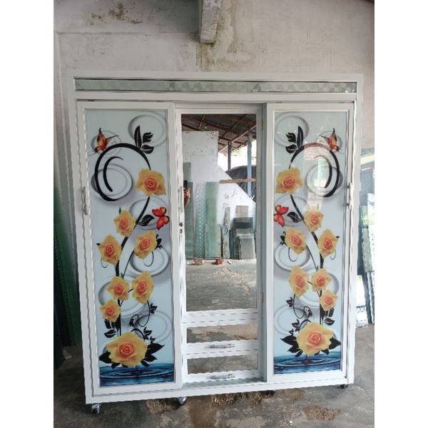 lemari pakaian kaca alumunium pintu geser