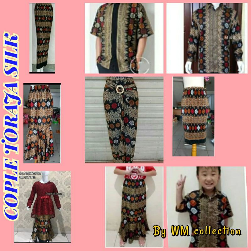 Wm>cople Batik Toraja Silk Hem Panjang Hem Pendek Rok Plisket Termurah Cople Keluarga.