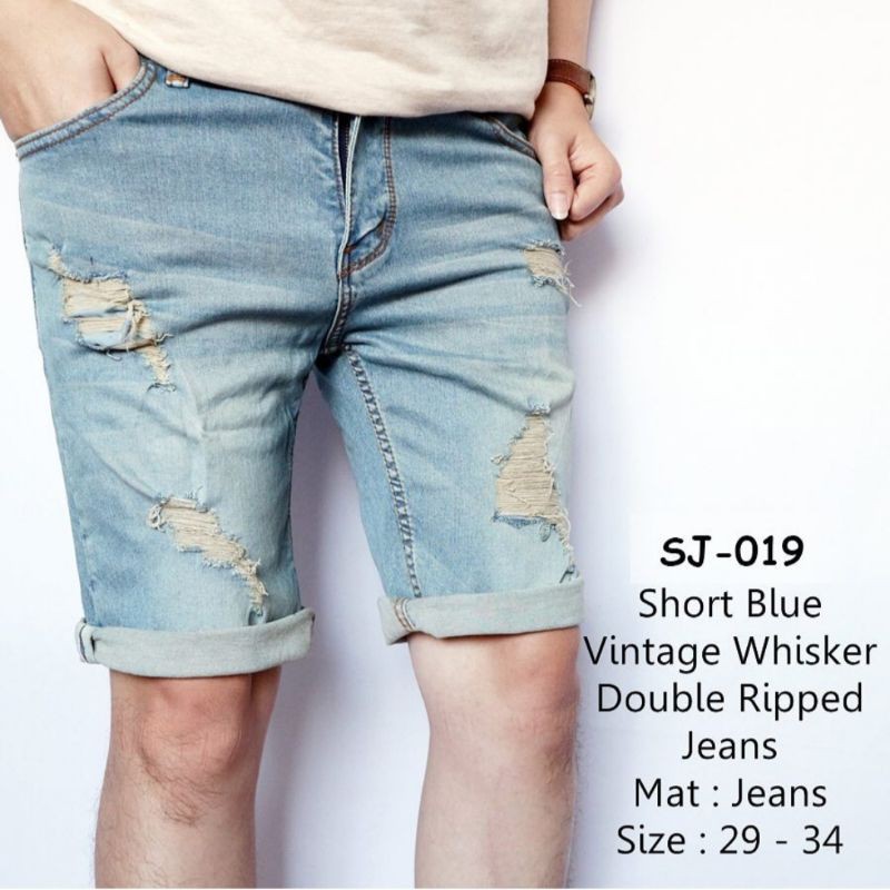  Celana  Jeans  Pendek  Pria Murah sobek slimfit ripped  