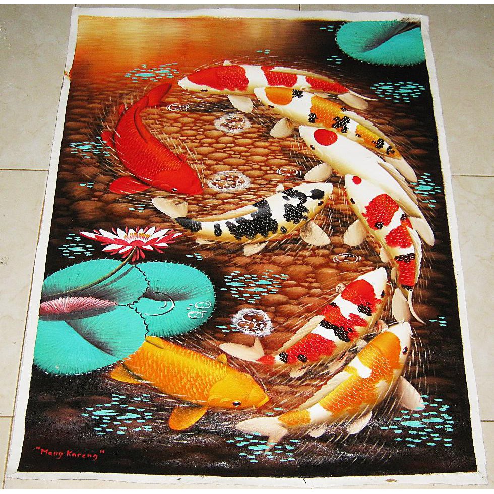 Terlaris Lukisan Feng Shui Ikan Koi Bentuk Angka 9 Warna Menarik