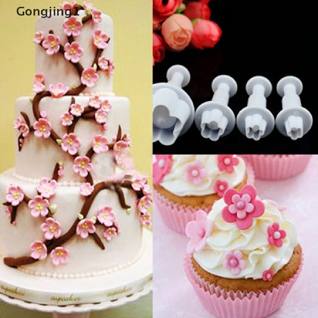 Gongjing1 4Pcs Cetakan Kue / Fondant / Permen Bentuk Bunga Plum