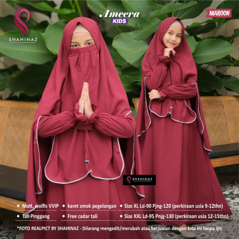 Amera Gamis Anak Perempuan Usia 9-15 Tahun Wolfis One Set Maxy Dress Remaja Baju Muslim Motif Polos 