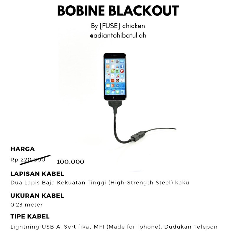 Kabel Lightning Terkuat di Dunia Iphone Bobine Blackout By FUSE chicken