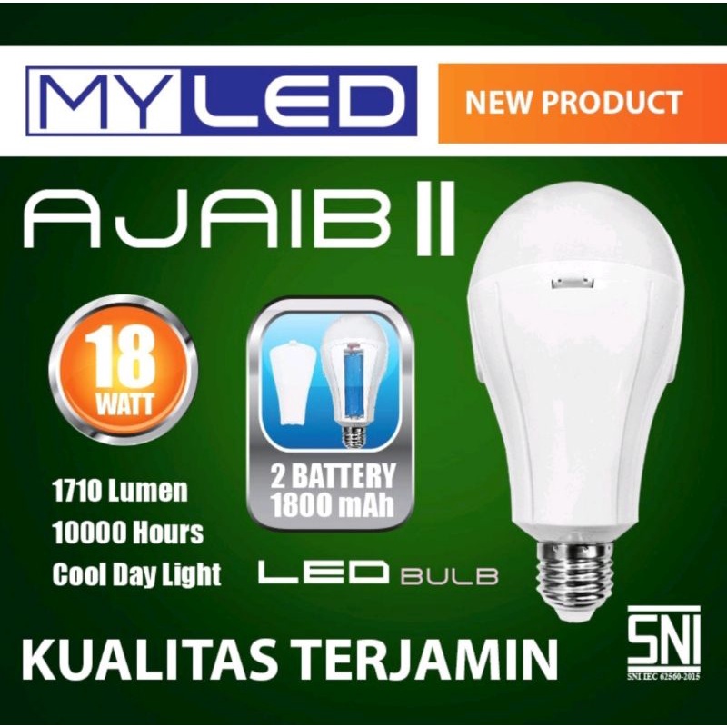 MYLED Ajaib II Lampu LED Emergency 18 Watt AC/DC Dua Battery