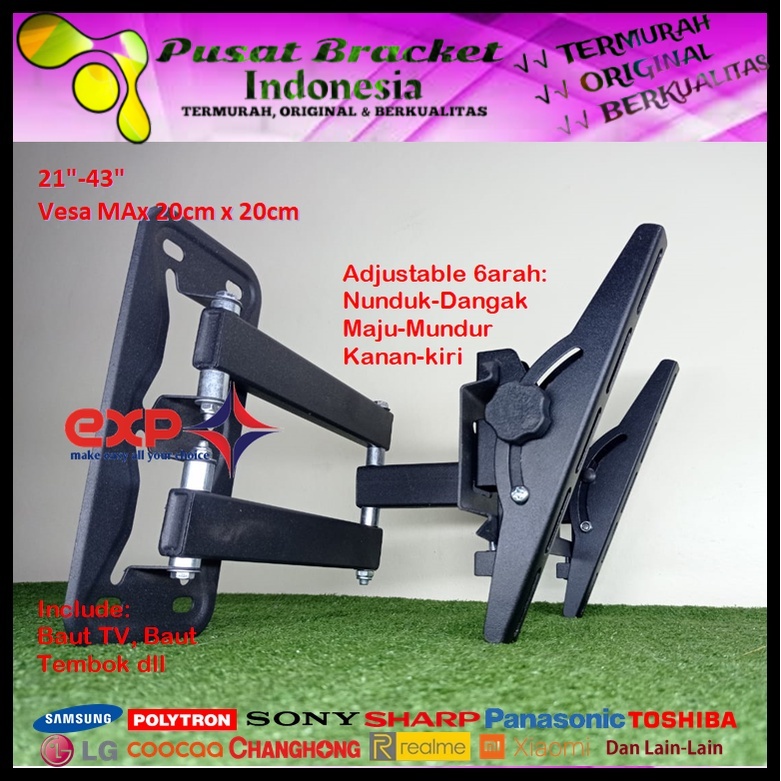 Bracket TV COOCAA 14 s/d 43 inch 6 ARAH FULL BESI SUPER KOKOH GARANSI 100% ORI