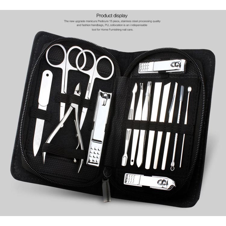 DIOLAN Set Perlengkapan Manicure Pedicure 15 PCS - ATE-3061 - Silver