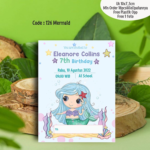 Undangan ultah anak customfree designbisa tambah fotofree plastik opp tema mermaid