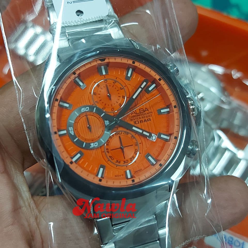 Alba Quartz AM3783X1 Chronograph Orange Dial - Jam Tangan Pria AM3783