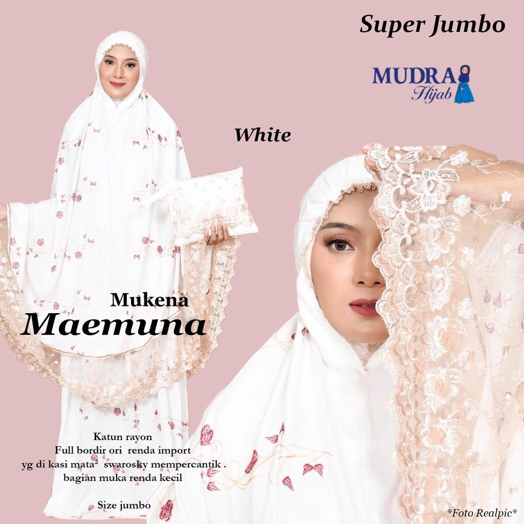 MUKENA MAEMUNA CANTIK ANGGUN DAN MEWAH ORIGINAL MUDRA HIJAB BAHAN KATUN RAYON PREMIUM FULL BORDIR MI